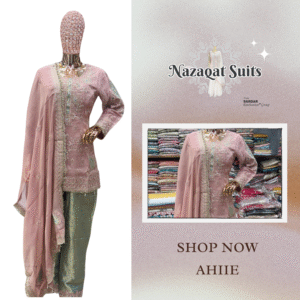 Nazaqat Suit Blush Pink Embroidered Georgette Suit with Brocade Pants & Dupatta