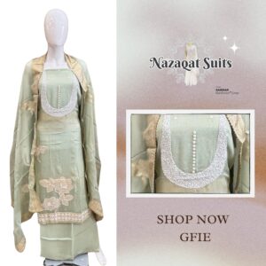 ✨ Nazaqat Suits – Unstitched Pastel Green Grace – Hand-Embroidered Georgette Suit Set