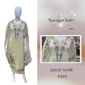 ✨ Nazaqat Suits – Fbif – Organza Suit with Multi Thread Work Embroidery and Organza Dupatta
