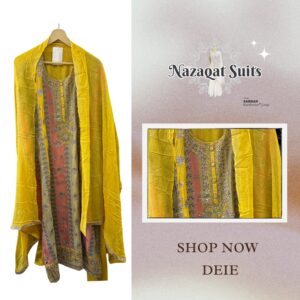 Multi Thread Work Suit with Pure Silk Dupatta & Machine-Stitched Bottom – Nazaqat Suits