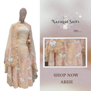 Organza Dress with Heavy Sequin Embroidery & Matching Dupatta – Crêpe Bottom Nazaqat Suits
