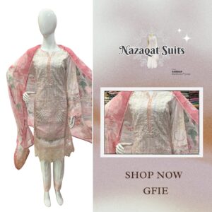 Pakistani Lawn Suit with Patchwork Cutwork Embroidery & Printed Organza Dupatta – Lawn Cotton Bottom