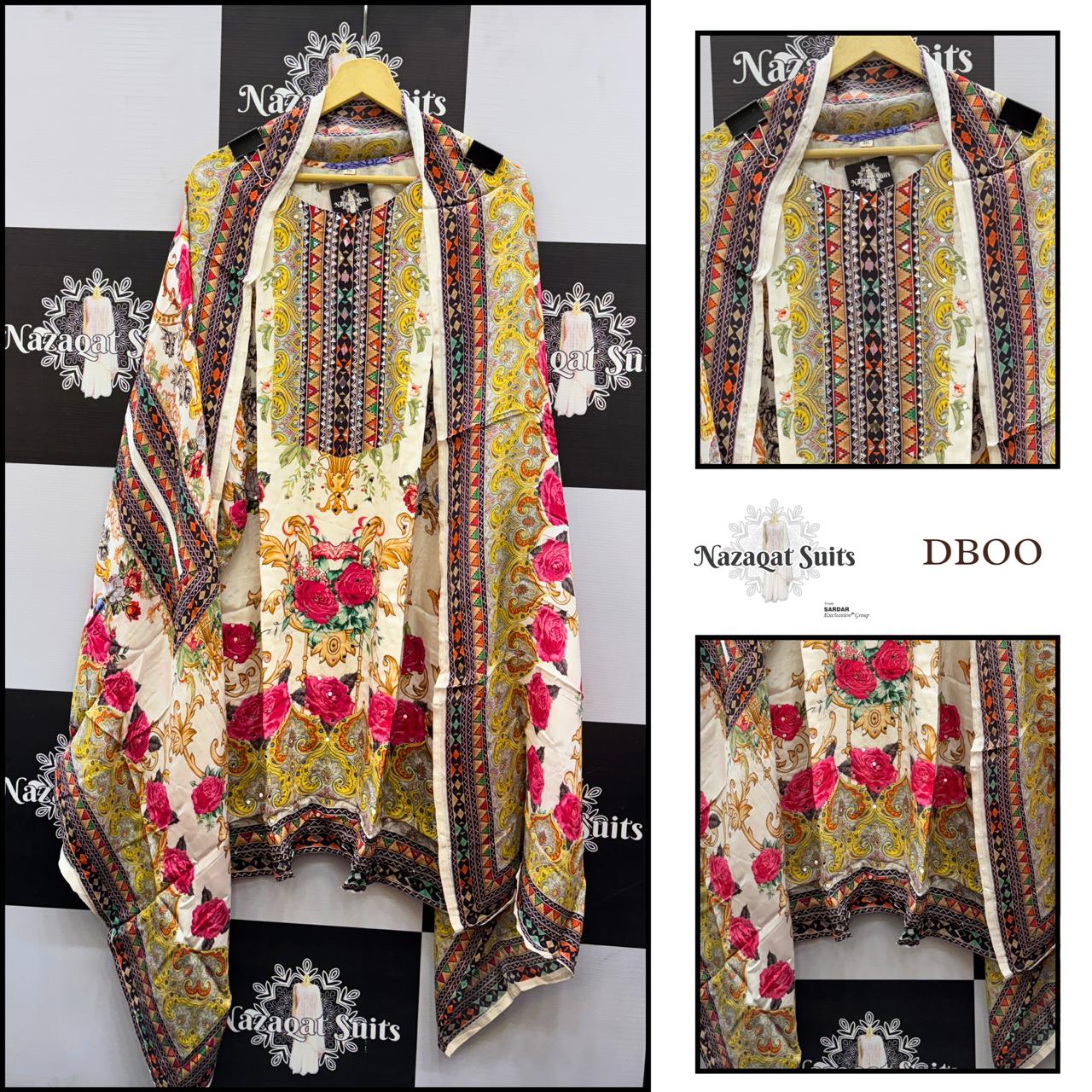 Pakistani Style Printed Suit with Elegant Muslin Dupatta Set - Image 2