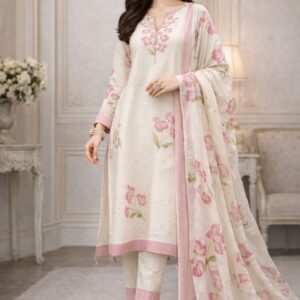 Pure Summer Cotton Suit with Elegant Handbrush Paint Design