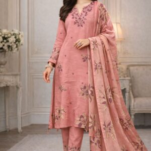 Elegant Cotton Floral Suit with Beautiful Neck Flower Work