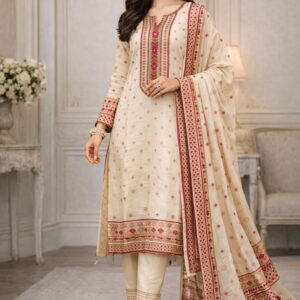 Elegant Muslin Ready-Made Suit with Handwork and Muslin Dupatta