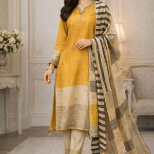 Elegant Khadi Silk Suit with Stylish Printed Dupatta