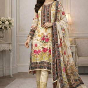 Pakistani Style Printed Suit with Elegant Muslin Dupatta Set