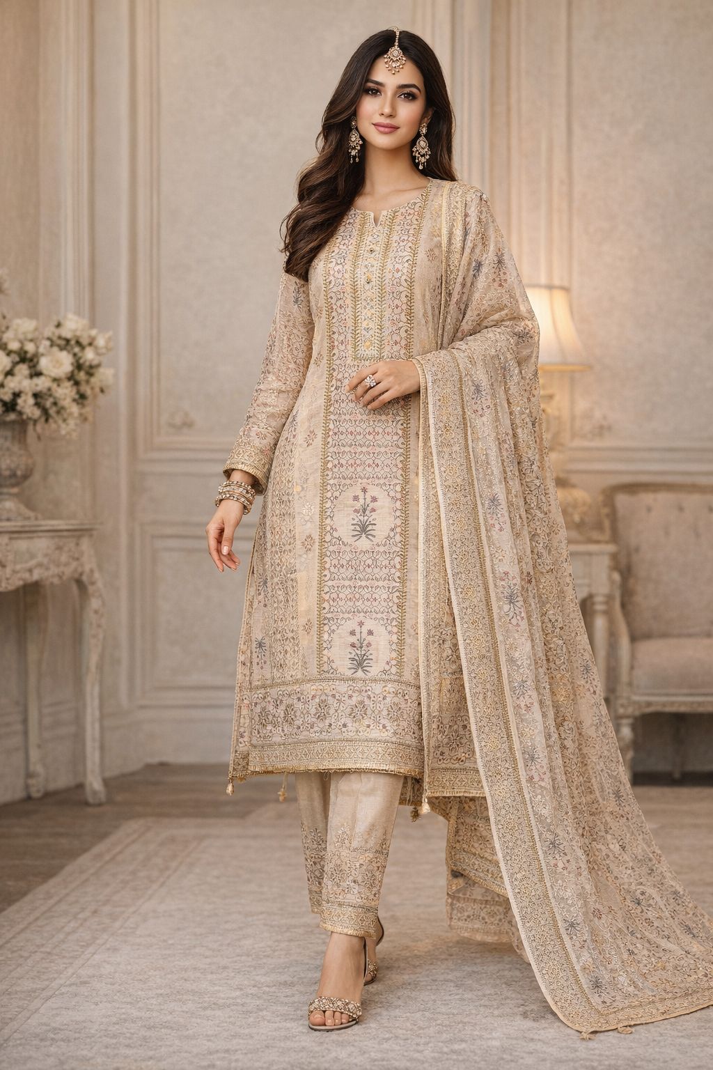 Elegant Linen Readymade Suit with Subtle Everyday Style