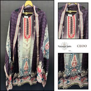 Wine Muslin Readymade Suit with Designer Neckline and Tassels