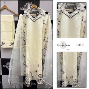 Elegant White Khadi Cotton Readymade Pakistani Suit Set