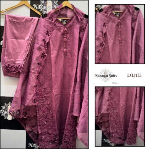 Elegant Wine Pink Cutwork Burberry Fabric Stitched Suit