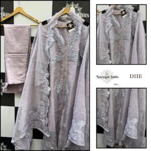 Elegant Grey Cutwork Burberry Fabric Stitched Pakistani Suit