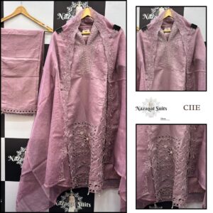 Elegant Dusty Pink Cutwork Burberry Fabric Stitched Suit