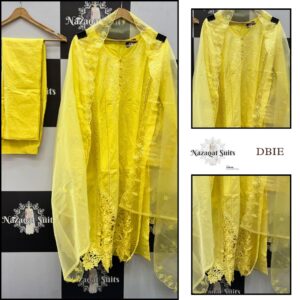 Elegant Lemon Yellow Lawn Cotton Designer Cutwork Suit