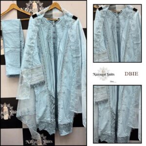 Elegant Sky Blue Lawn Cotton Designer Cutwork Suit