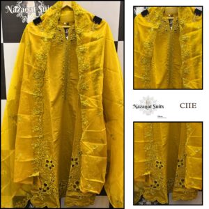 Elegant Mustard Yellow Cutwork Burberry Fabric Stitched Suit