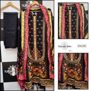 Elegant Black Crepe Designer Pakistani Suit With Printed Dupatta