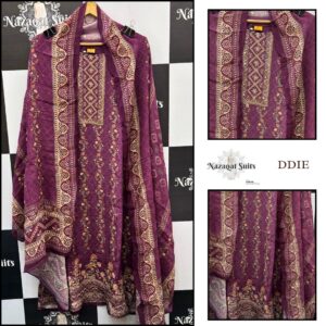 Elegant Wine Purple Crepe Pakistani Style Suit Set