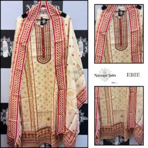Elegant Beige Muslin Designer Pakistani Suit With Printed Dupatta