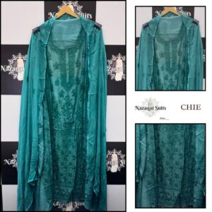 Elegant Teal Muslin Suit with Intricate Phulkari Handwork