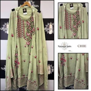 Pastel Green Georgette Suit with Elegant Phulkari Handwork