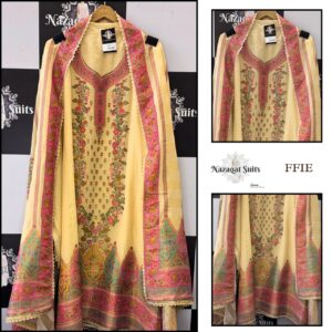 Yellow Suit with Weaving Work and Mal Dupatta