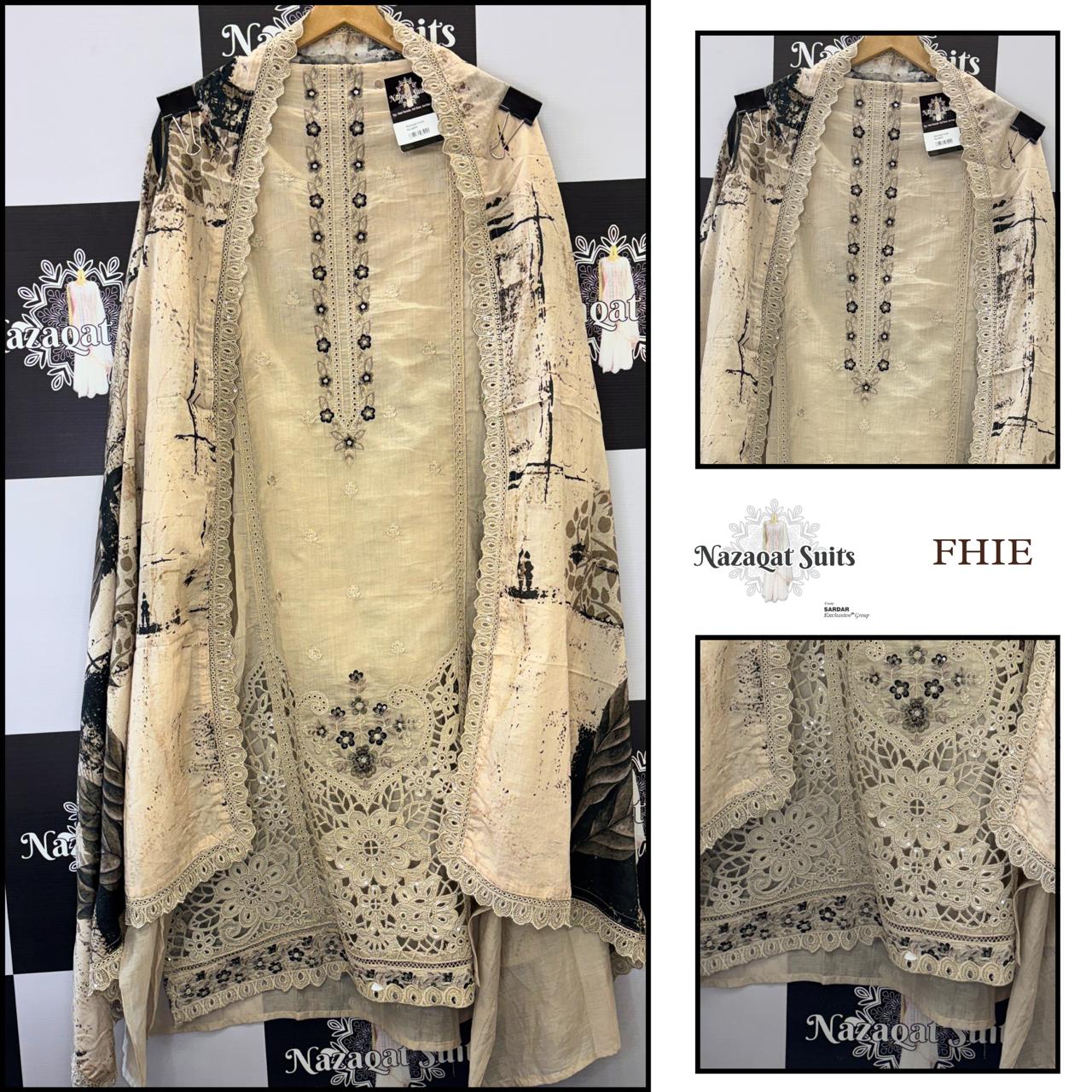 Beige Mal Chandari Suit with Thread Work and Cutwork