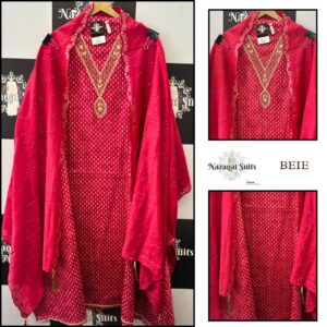 Elegant Cotton Suit with Neck Handwork and Sequin Detailing