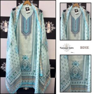 Printed Linen Suit with Stylish Neck and Dupatta Set