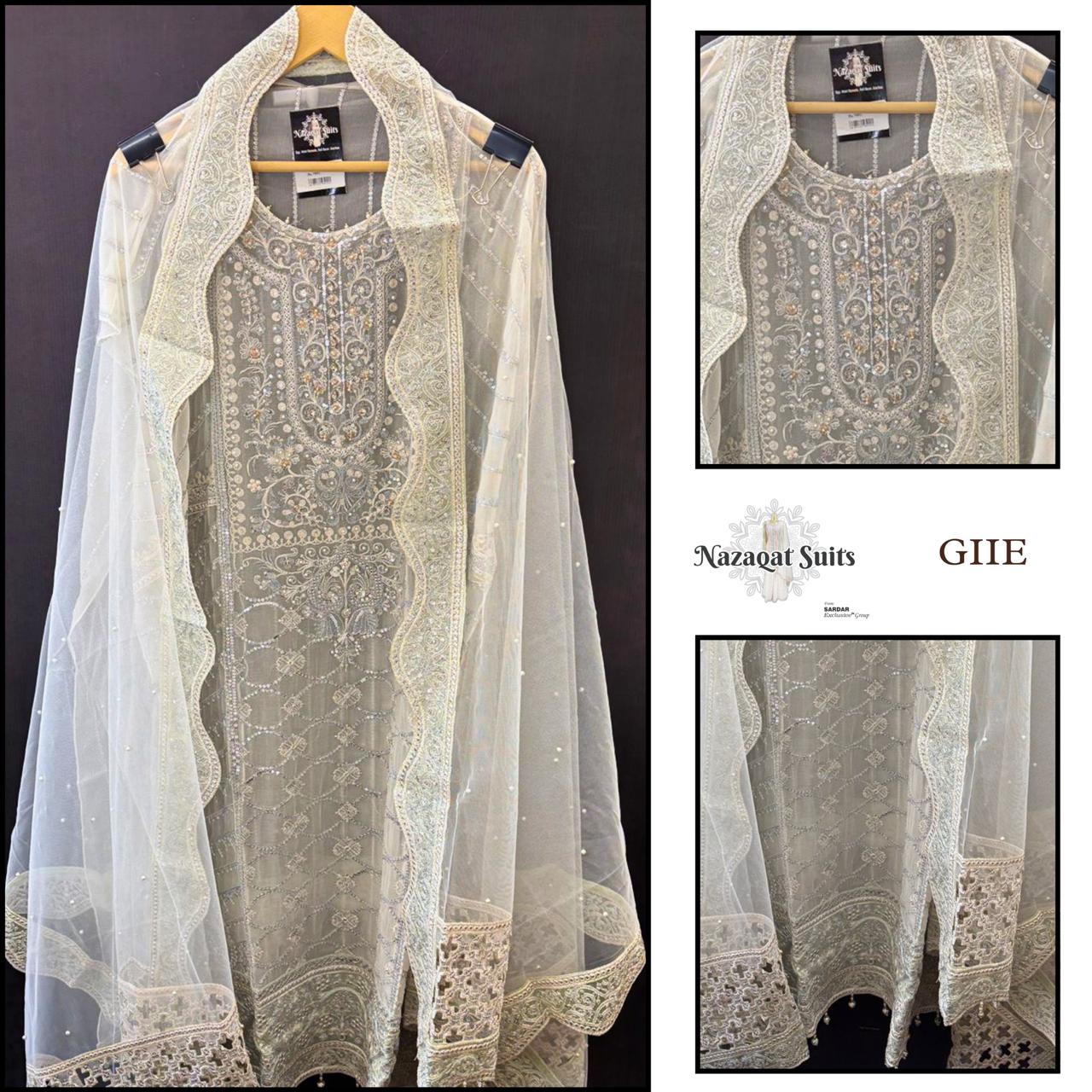 Elegant Chiffon Suit with Cippi Hand Embroidery in Grey