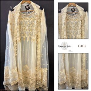Designer Chiffon Suit with Cippi Hand Embroidery in Beige