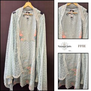 Designer Lawn Suit with Cotton Net Dupatta in Mint