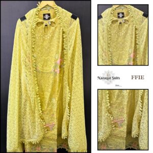 Designer Lawn Suit with Cotton Net Dupatta in Mustard