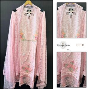 Designer Lawn Suit with Cotton Net Dupatta in Pink
