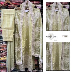 Pastel Green Cotton Suit with Embroidery and Lace Dupatta